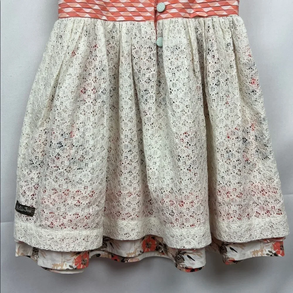 Matilda Jane ivory and orange floral sundress with lace overlay size 6 New!